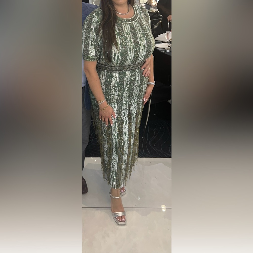 Mac Duggal Olive Sequin Midi Dress - Picture 2 of 2